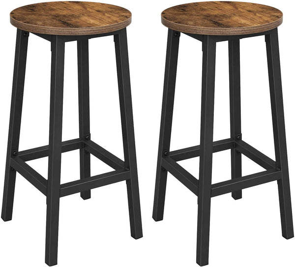 Set of 2 Bar Stools with Sturdy Steel Frame Rustic Brown and Black 65 cm Height Tristar Online