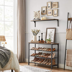 Shoe Rack with 3 Mesh Shelves Rustic Brown and Black Tristar Online