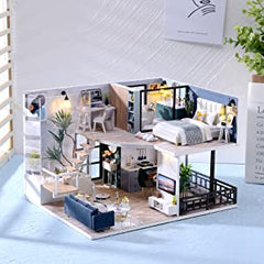 Dollhouse Miniature with Furniture Kit Plus Dust Proof and Music Movement - Cozy time  (Valentine's Day Gift Idea) Tristar Online
