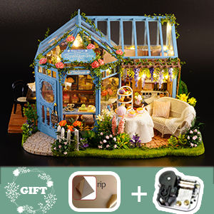 Dollhouse Miniature with Furniture Kit Plus Dust Proof and Music Movement - Rosa Garden Tea Tristar Online