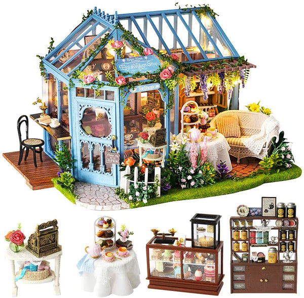 Dollhouse Miniature with Furniture Kit Plus Dust Proof and Music Movement - Rosa Garden Tea Tristar Online