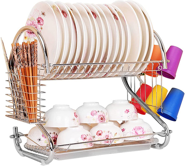 Metal Dish Drying Rack Kitchen-2-Tier with Drain Board Tristar Online