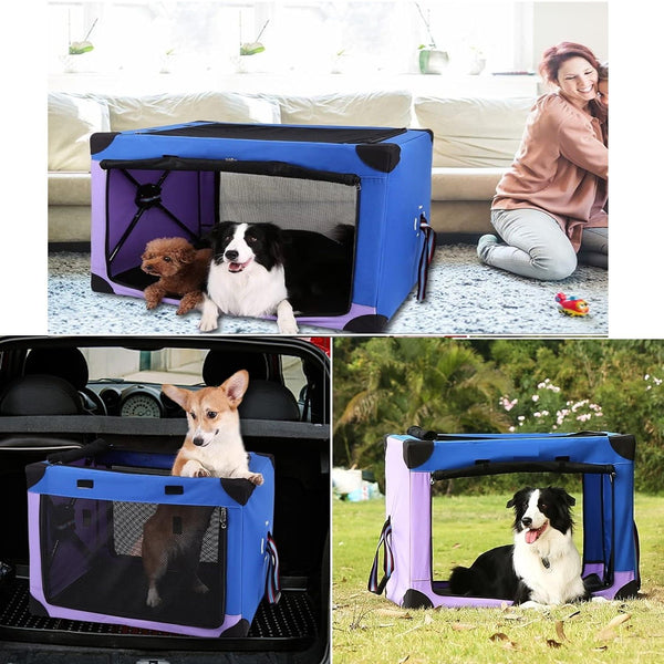 Portable Dog Crate Collapsible, Blue Purple Tristar Online