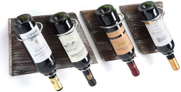 Rustic Wood and Metal Wine Rack Set for 4 Bottle Storage Holder for Home Bar Kitchen Living Room Tristar Online