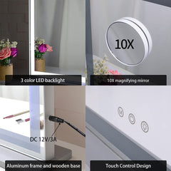 10x Magnification Mirror with Smart Touch Control and 3 Colors Dimmable Light for Bathroom and Bedroom  (71 x 57 cm) Tristar Online