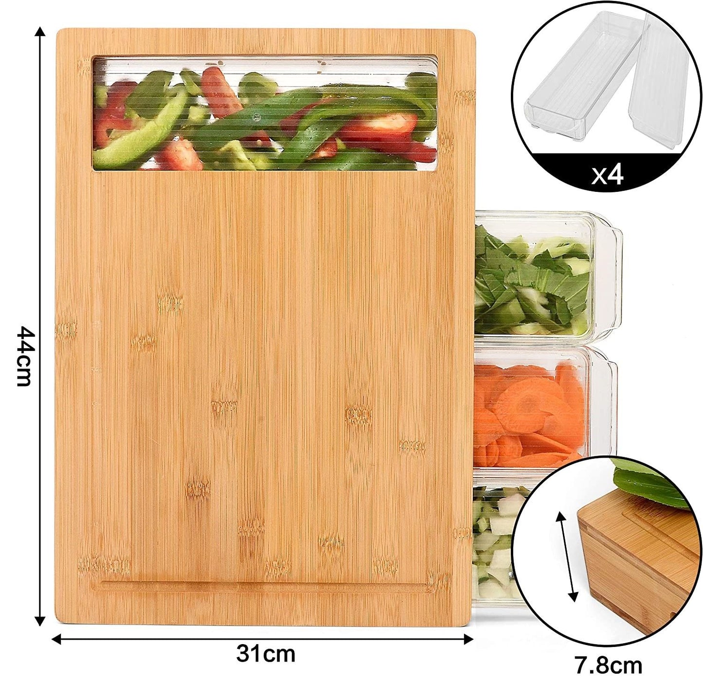 Large Bamboo Cutting Board and 4 Containers with Mobile Holder gift included for Home Kitchen Tristar Online