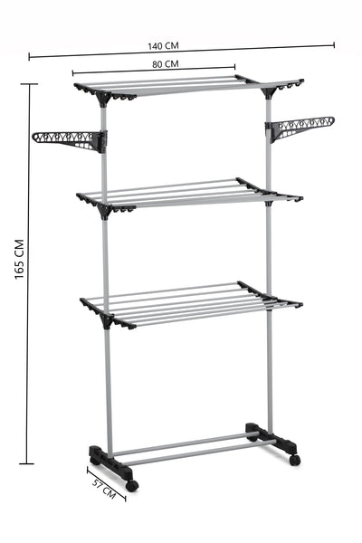 Folding 3 Tier Clothes Laundry Drying Rack with Stainless Steel Tubes for Indoor & Outdoor Home Tristar Online