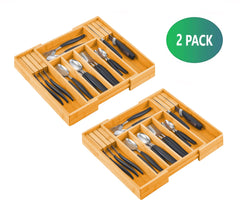 2 Pack Large Capacity Bamboo Expandable Drawer Organizer with Knife Block Holder for Home Kitchen Utensils Tristar Online