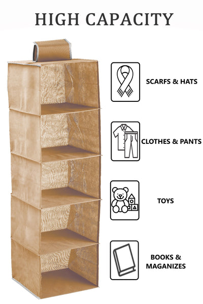 3 Pack 5-Tier Shelf Hanging Closet Organizer and Storage for Clothes (Beige) Tristar Online