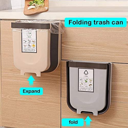 Hanging Trash Can Collapsible Small Garbage Waste Bin for Kitchen Cabinet Door (Grey) Tristar Online