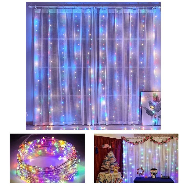300 LEDs Window Curtain Fairy Lights 8 Modes and Remote Control for Bedroom (Multicolor, 300 x 300cm) Tristar Online