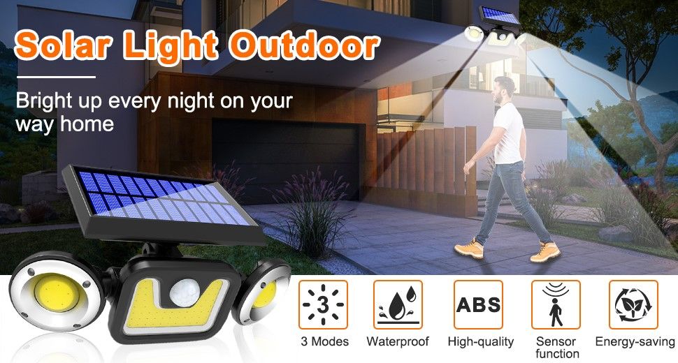 Outdoor Solar Lights with 3 Adjustable Head for Porch Garden Patio Tristar Online