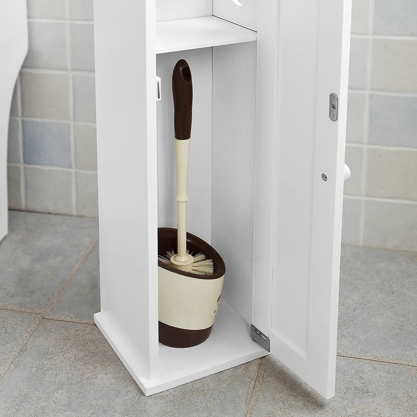 Toilet Paper Holder with Storage, Freestanding Cabinet, Toilet Brush Holder and Toilet Paper Dispenser Tristar Online