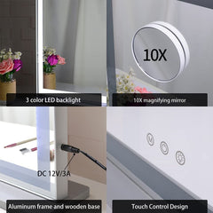 Hollywood LED Makeup Mirror with Smart Touch Control and 3 Colors Dimmable Light (72 x 56 cm) Tristar Online