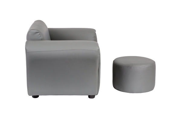 Kids Grey Couch Sofa Chair w/ Footstool in PU Leather Tristar Online