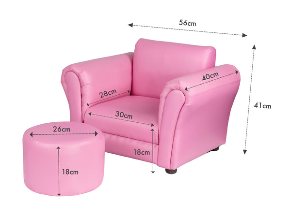 Kids Pink Couch Sofa Chair w/ Footstool in PU Leather Tristar Online