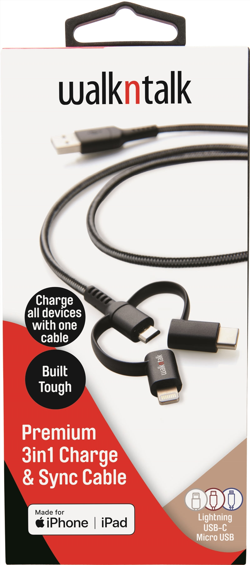 Walk n Talk 3in1 Charge & Sync Cable/USB-C/Micro USB Tristar Online