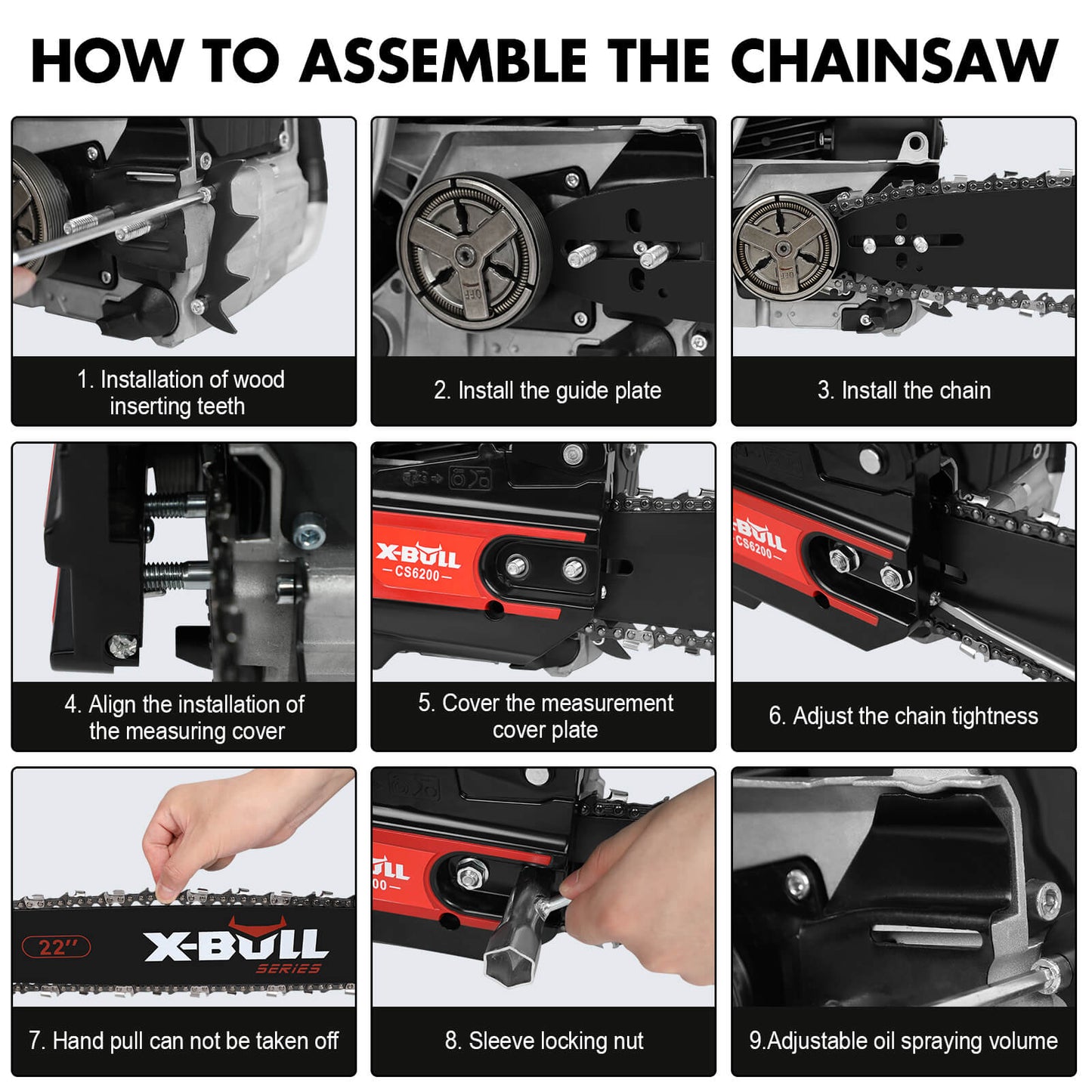 X-BULL Petrol Chainsaw Commercial 62CC 22" Bar E-Start Tree Pruning Top Handle Tristar Online