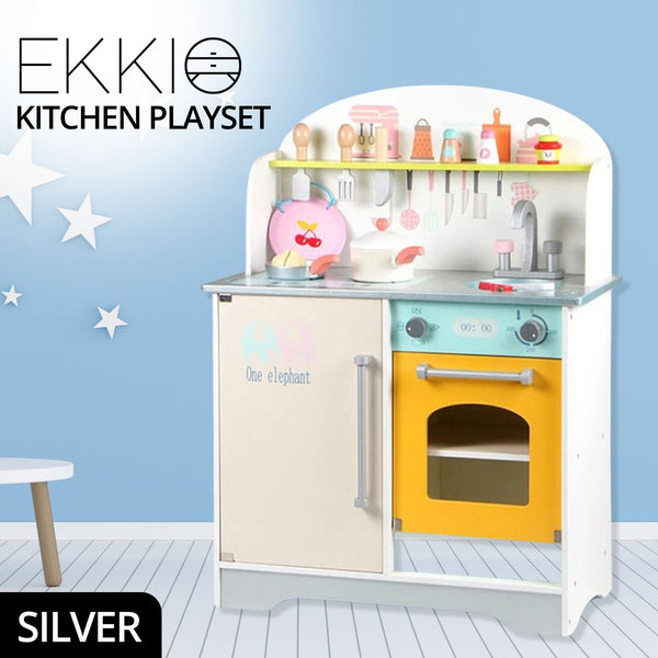 EKKIO Wooden Kitchen Playset for Kids (Japanese Style Kitchen Set, Silver) EK-KP-107-MS Tristar Online