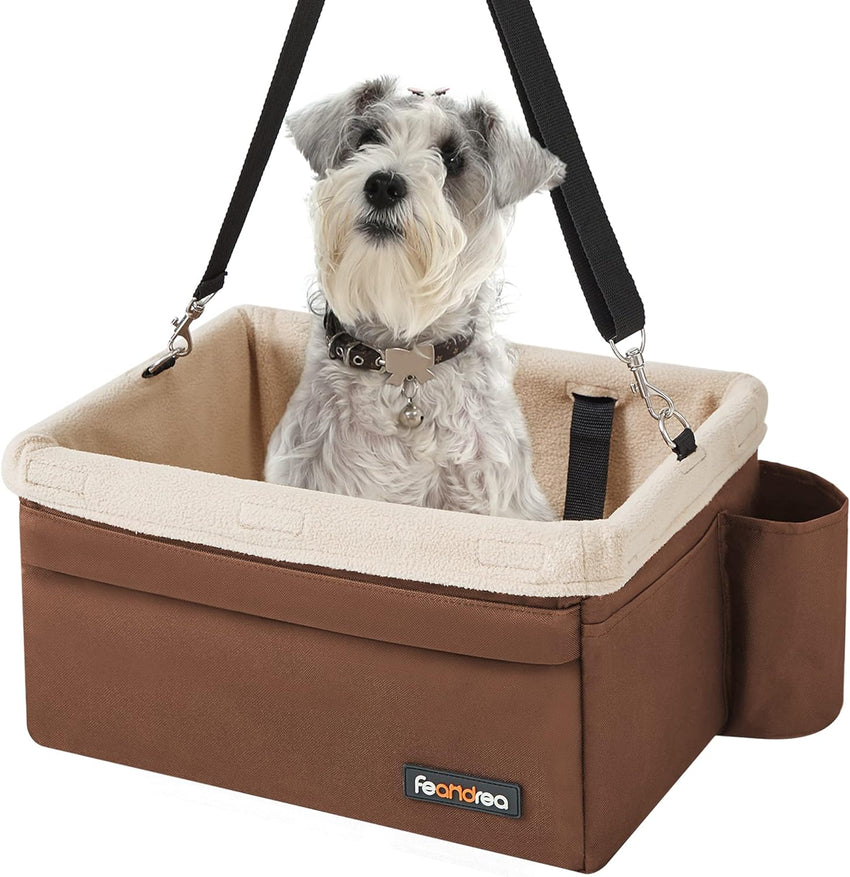 Feandrea Dog Car Seat Adjustable Straps Washable Liner 4 Pockets Brown and Beige Tristar Online