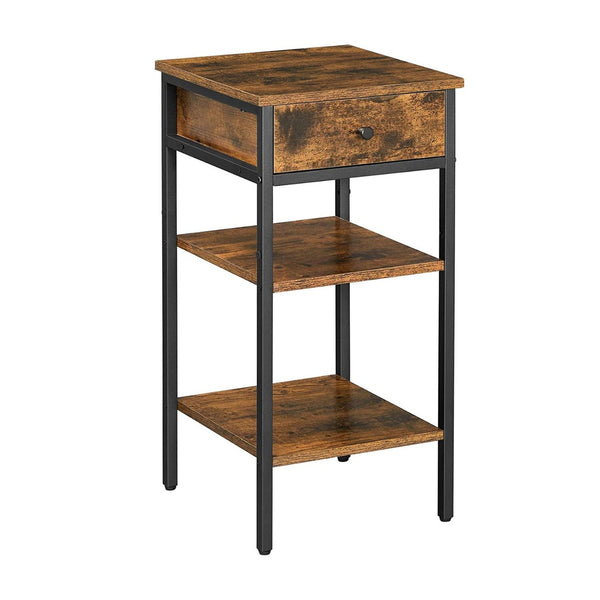 VASAGLE Nightstand End Table with a Drawer and 2 Storage Shelves Industrial Rustic Brown and Black Tristar Online