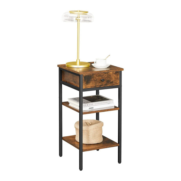 VASAGLE Nightstand End Table with a Drawer and 2 Storage Shelves Industrial Rustic Brown and Black Tristar Online