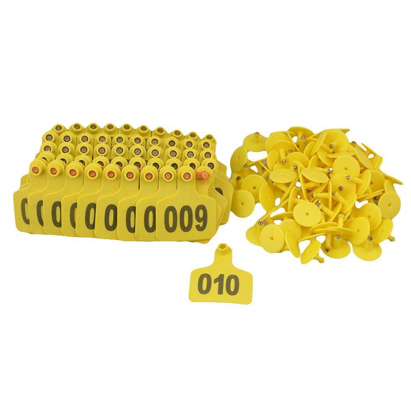 1-100 Cattle Number Ear Tag 6x7cm Set -Medium Yellow Cow Sheep Livestock Label Tristar Online