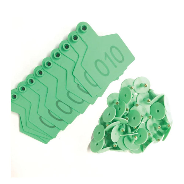 1-100 Cattle Number Ear Tags 7.5x10cm Set - XL Green Cow Sheep Livestock Labels Tristar Online