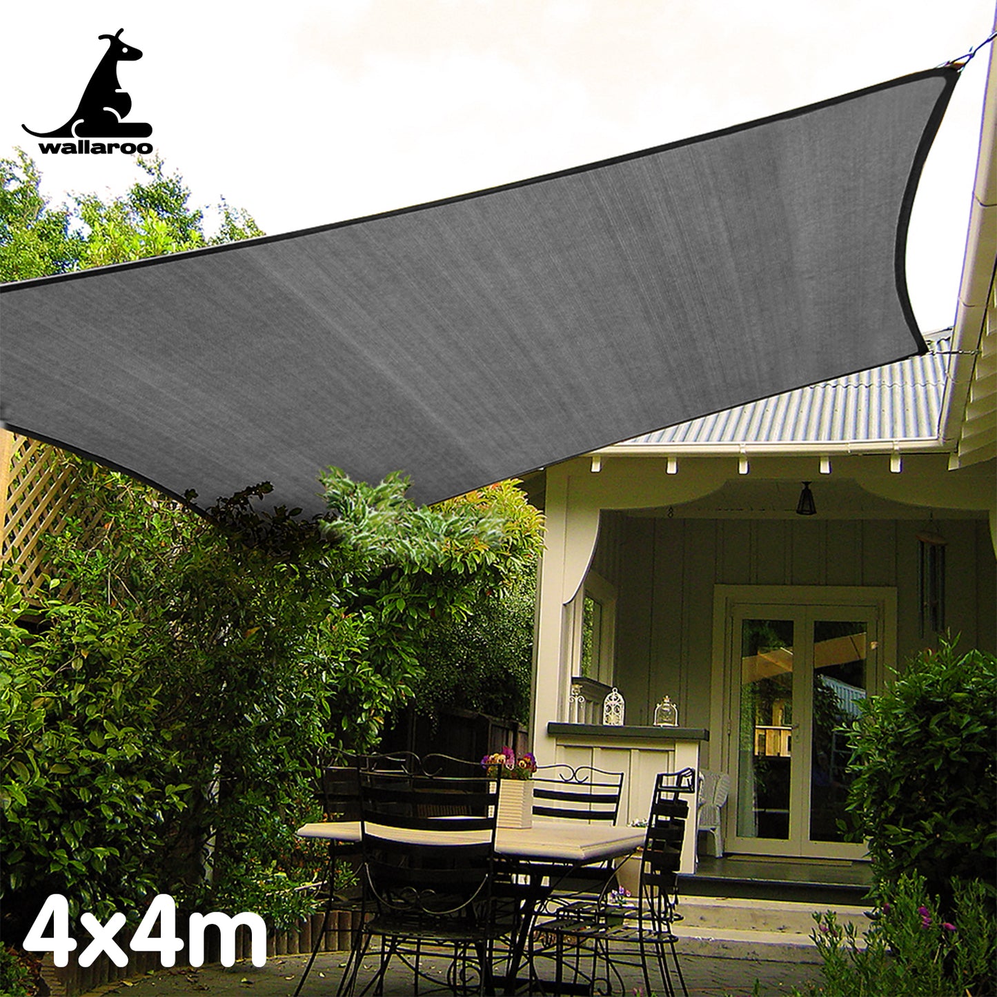 Wallaroo Outdoor Sun Shade Sail Canopy Grey Square 4 x 4M Tristar Online