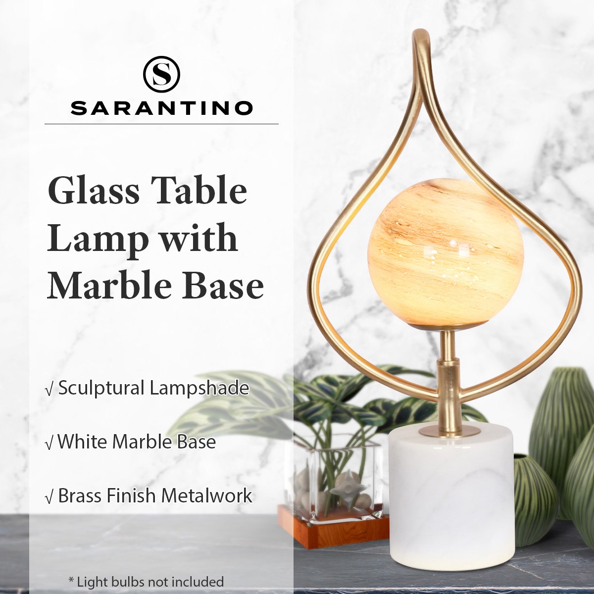 Sarantino Sculptural Orange Glass Table Lamp With White Marble Base Tristar Online