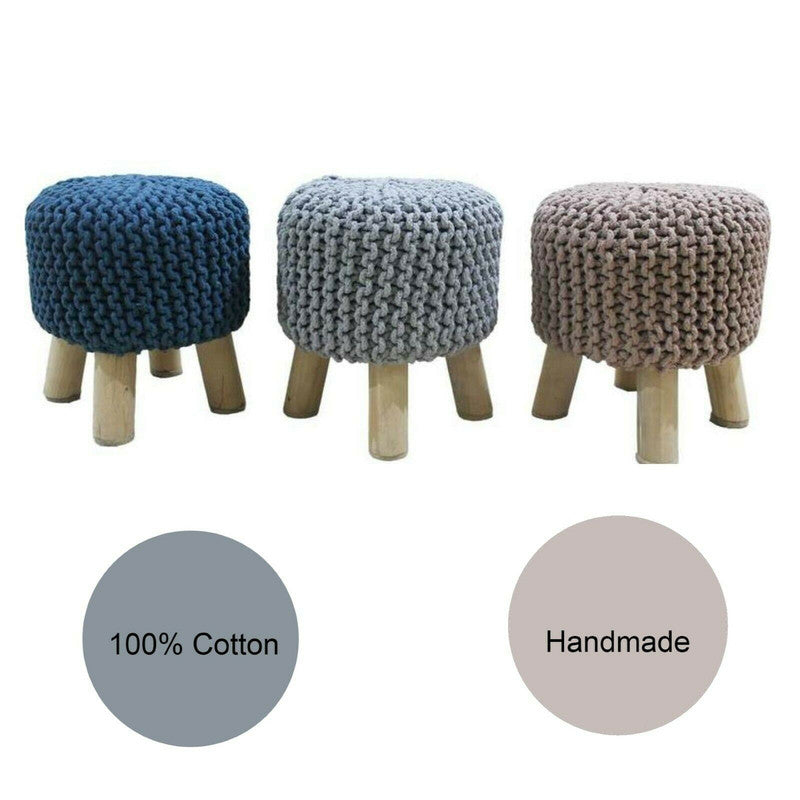 Kids Hand Knitted Cotton Braided Foot Rest Sitting Stool Ottoman (Light Grey) Tristar Online