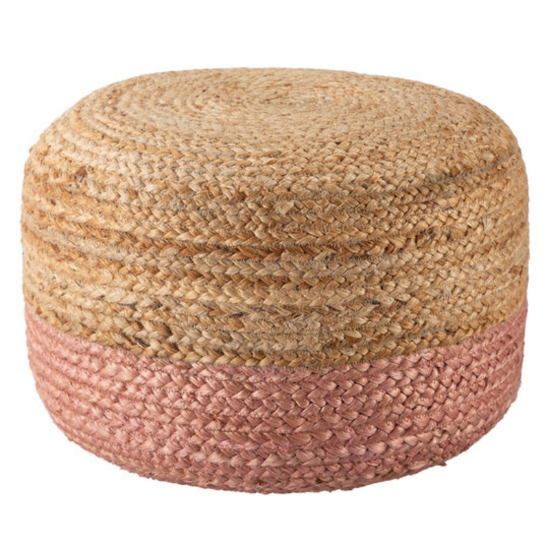 Ombre Hand Braided Jute Cotton Pouf Ottoman 50 x 35 cm (Pink) Tristar Online