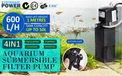 Dynamic Power Aquarium Submersible Filter 600L/H 8W 1m Pond Pump Tristar Online