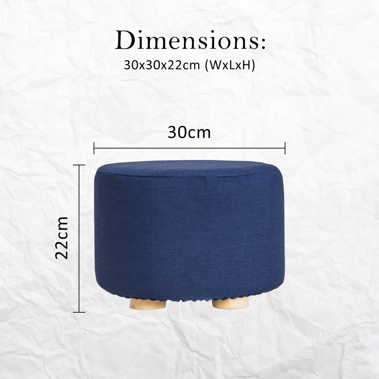 La Bella Dark Blue Fabric Ottoman Round Wooden Leg Foot Stool Tristar Online
