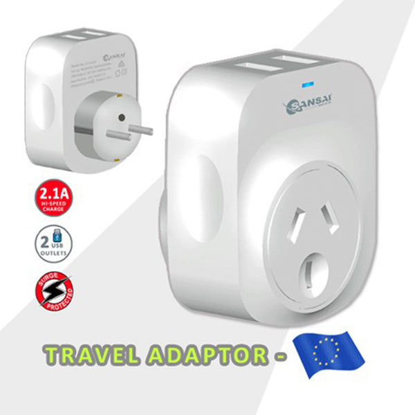 2X Sansai Travel Adaptor 2 X USB - Europe Tristar Online