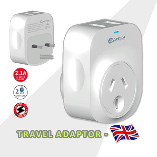 2X Sansai Travel Adaptor 2 X USB - UK Tristar Online