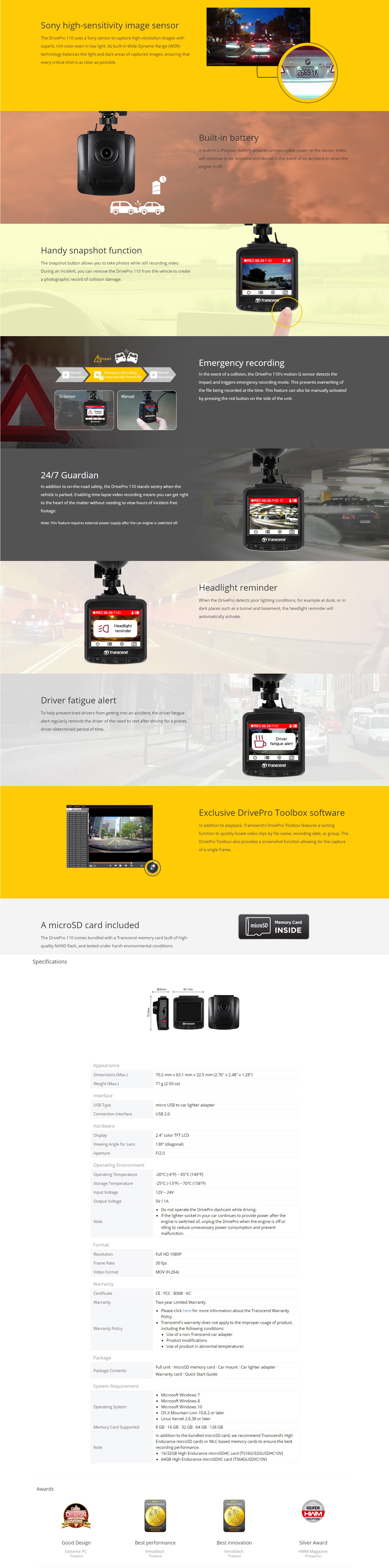 Transcend 16G DrivePro 110, 2.4" LCD, with Suction Mount Tristar Online
