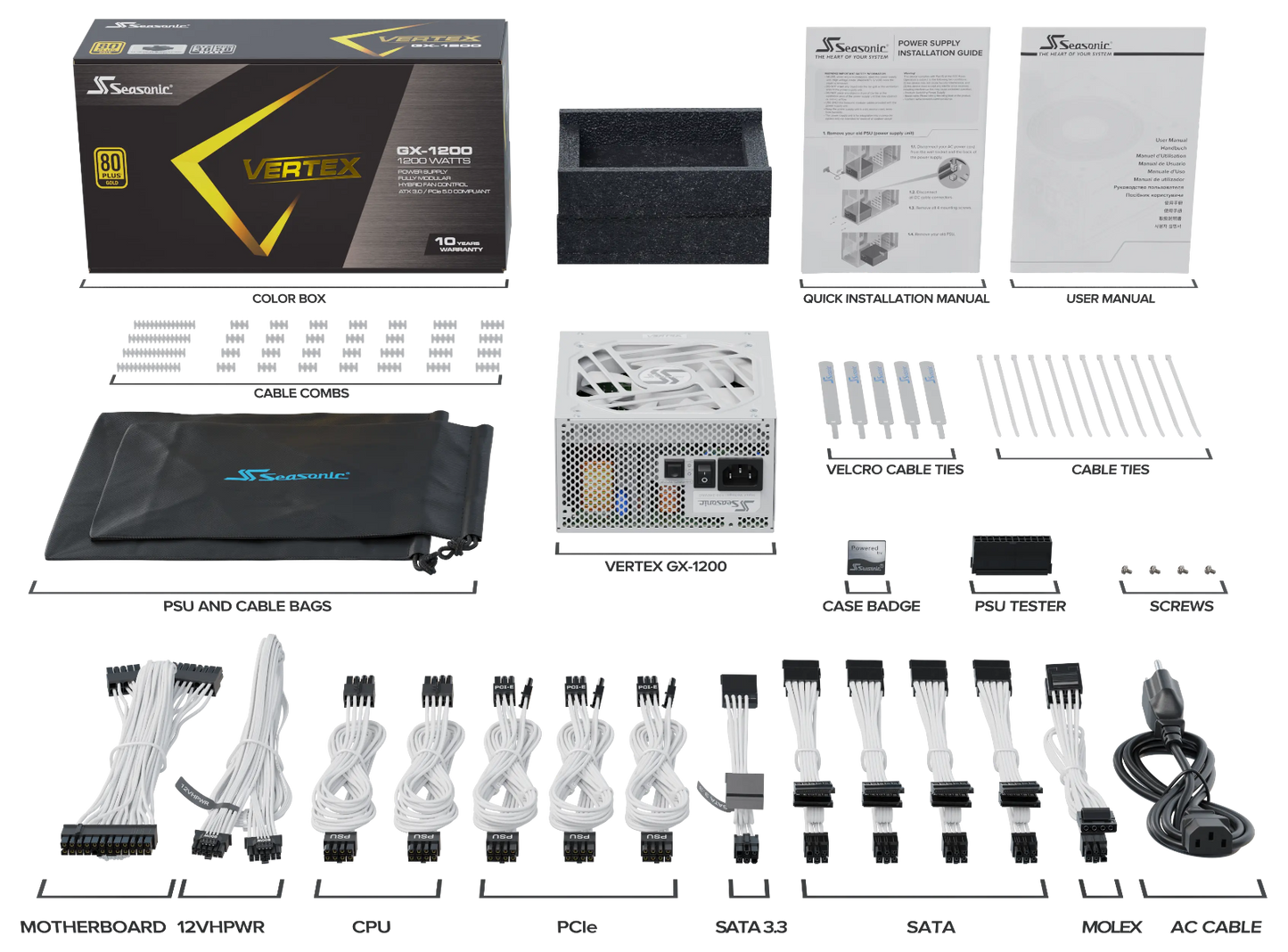 Seasonic VERTEX GX-1200 White 1200W ATX 3.0 Gold Modular PSU Tristar Online