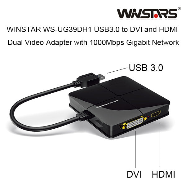 Winstars USB 3.0 Dual Head Display with Gigabit Ethernet Adapter (WS-UG39DH1) Tristar Online