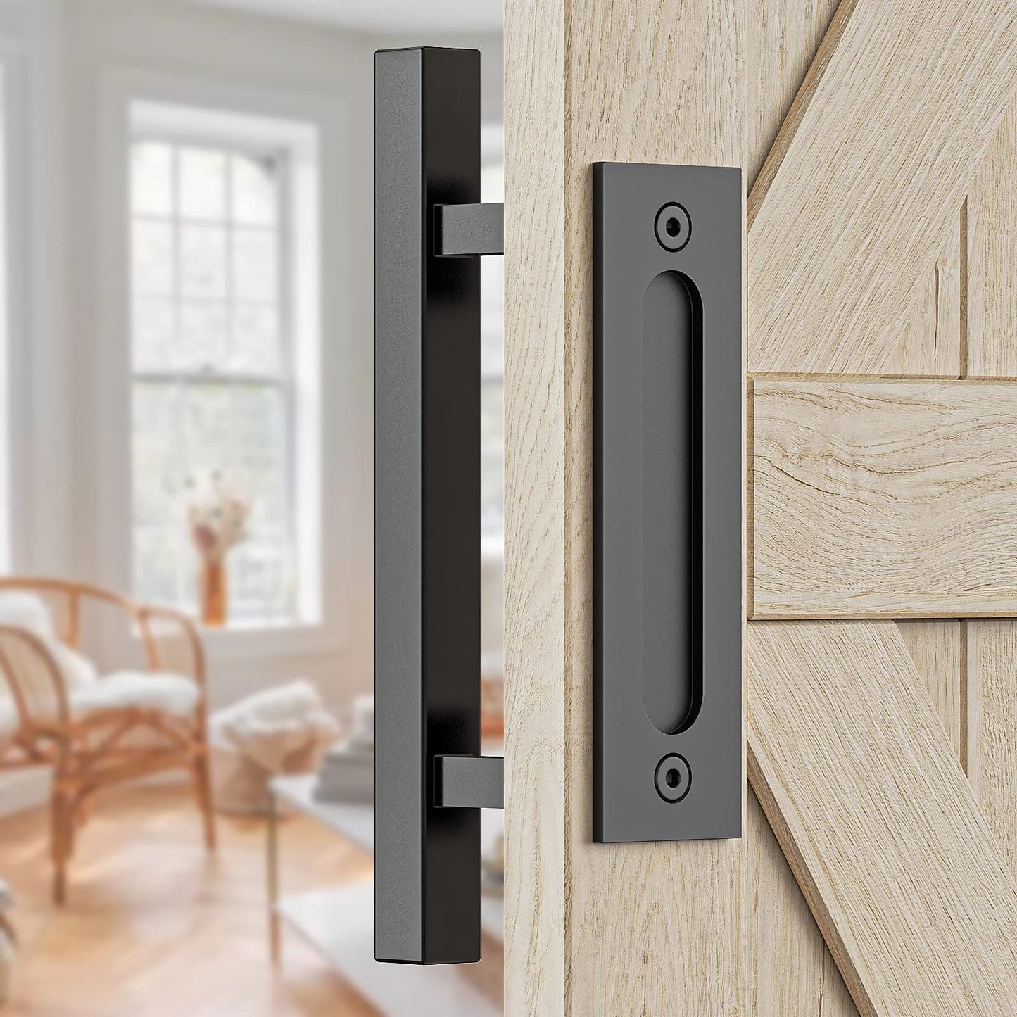 30cm Pull and Flush Barn Door Handle Square Handles set of Frosted Black Surface Square Tristar Online