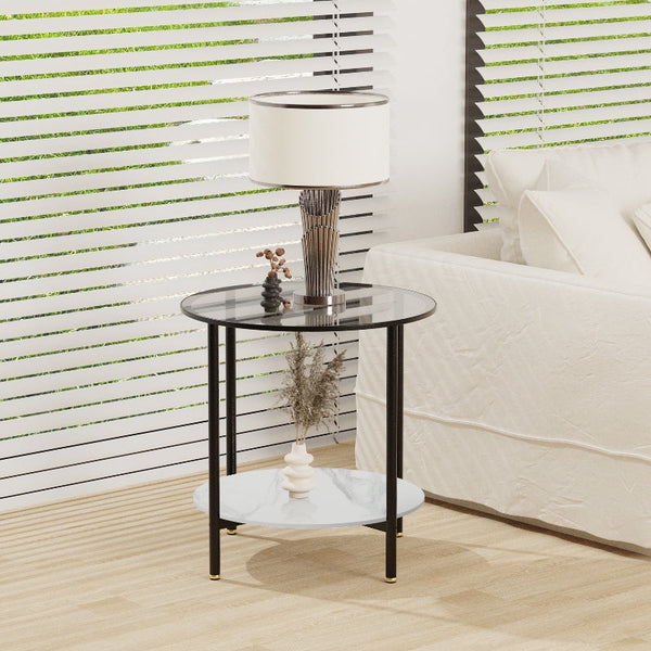 Interior Ave - Cosmopolitan Two Tier Mix Side Table - Marble & Glass Tristar Online