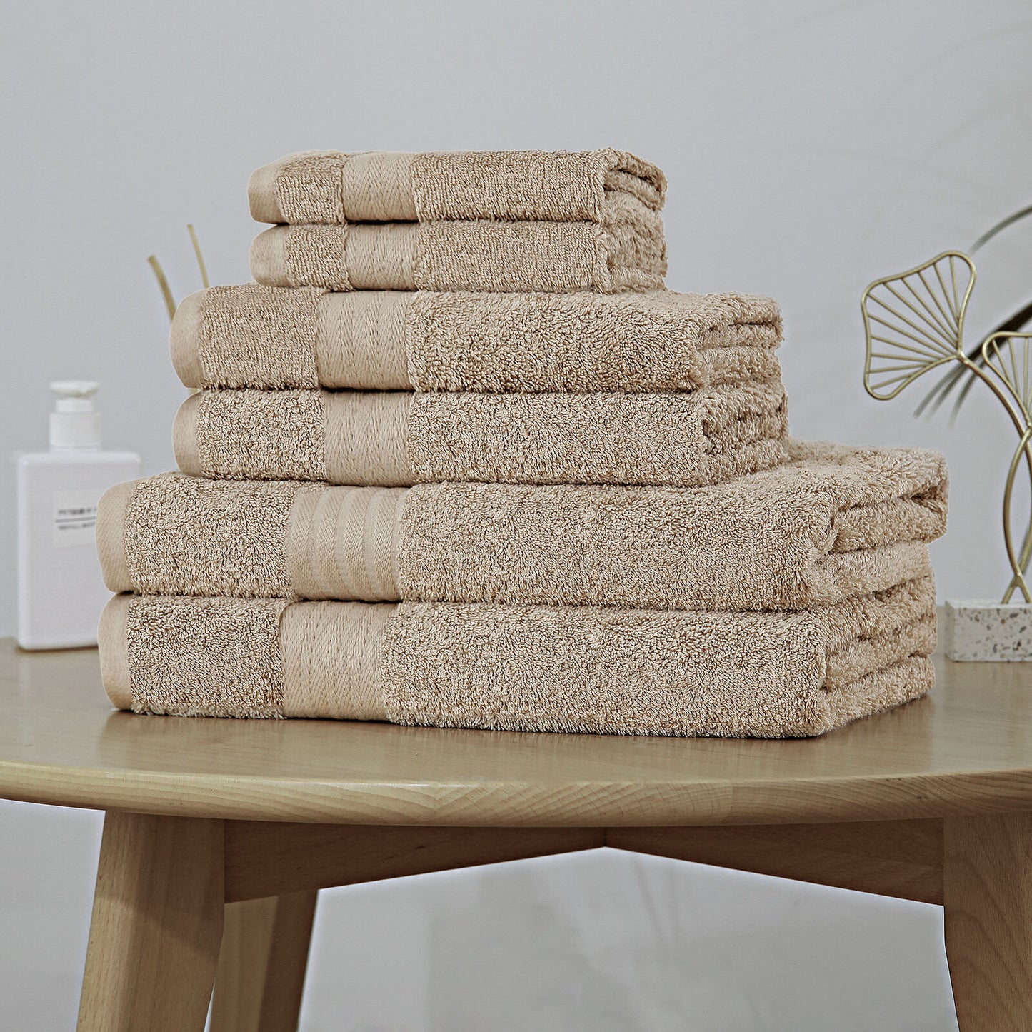 Luxury 6 Piece Soft and Absorbent Cotton Bath Towel Set - Sandstone Tristar Online