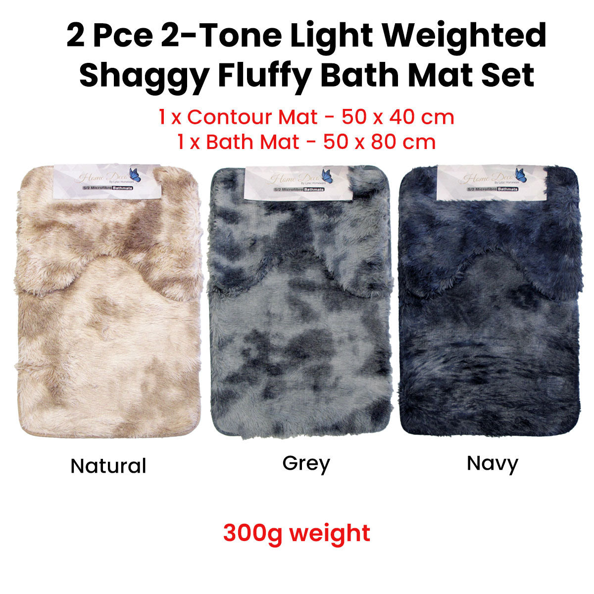 2 Pce 2-Toned Extra Light Weighted Shaggy Fluffy Bath Mat Set Navy Tristar Online