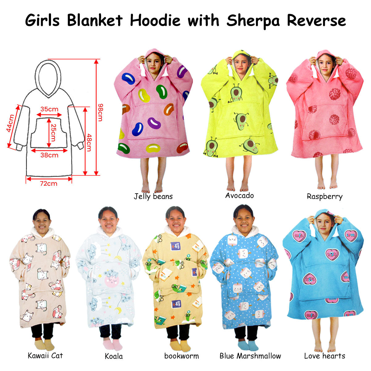 Girls Comfy Warm Blanket Hoodie with Sherpa Fleece Reverse Kawaii Cat Tristar Online