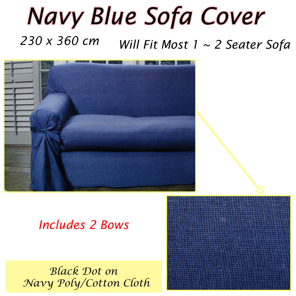 Navy Blue Dots Sofa Cover 1 to 2 Seater 230 X 360cm Tristar Online