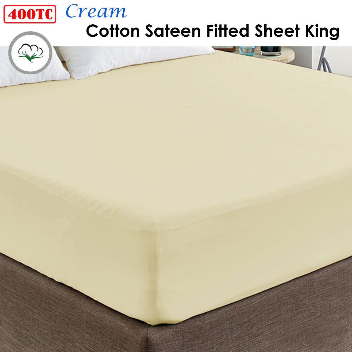 400TC Cream 100% Cotton Sateen Fitted Sheet King Tristar Online