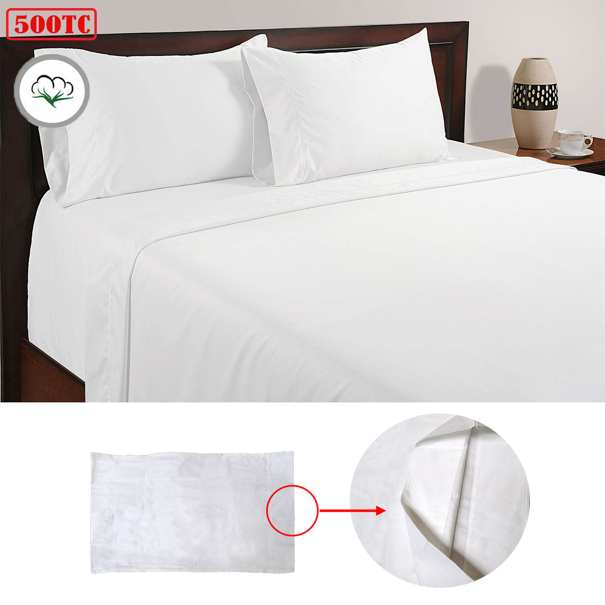 500TC 100% Cotton Sheet Set White Queen Tristar Online