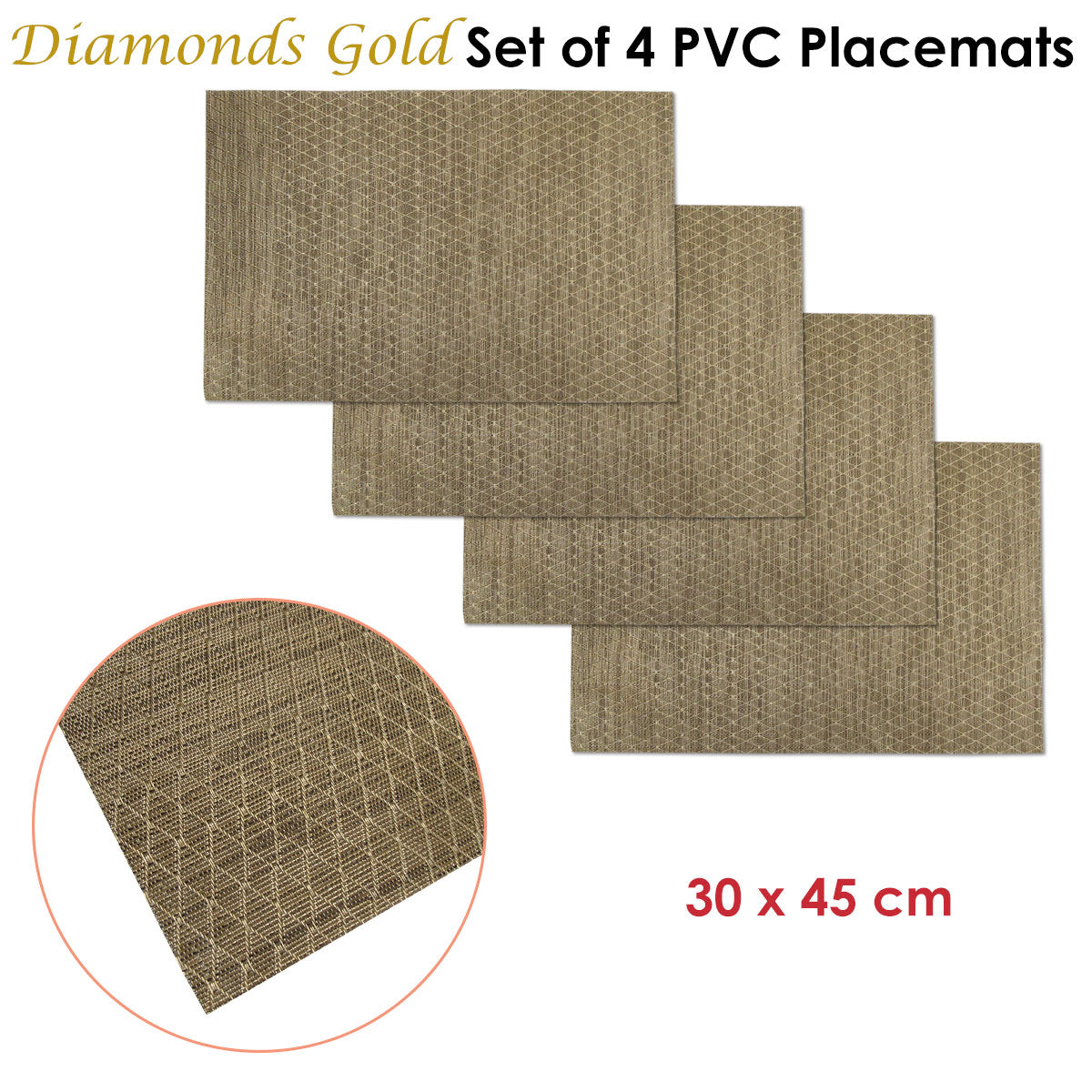 Choice Set of 4 PVC Table Placemats Diamonds Gold Tristar Online