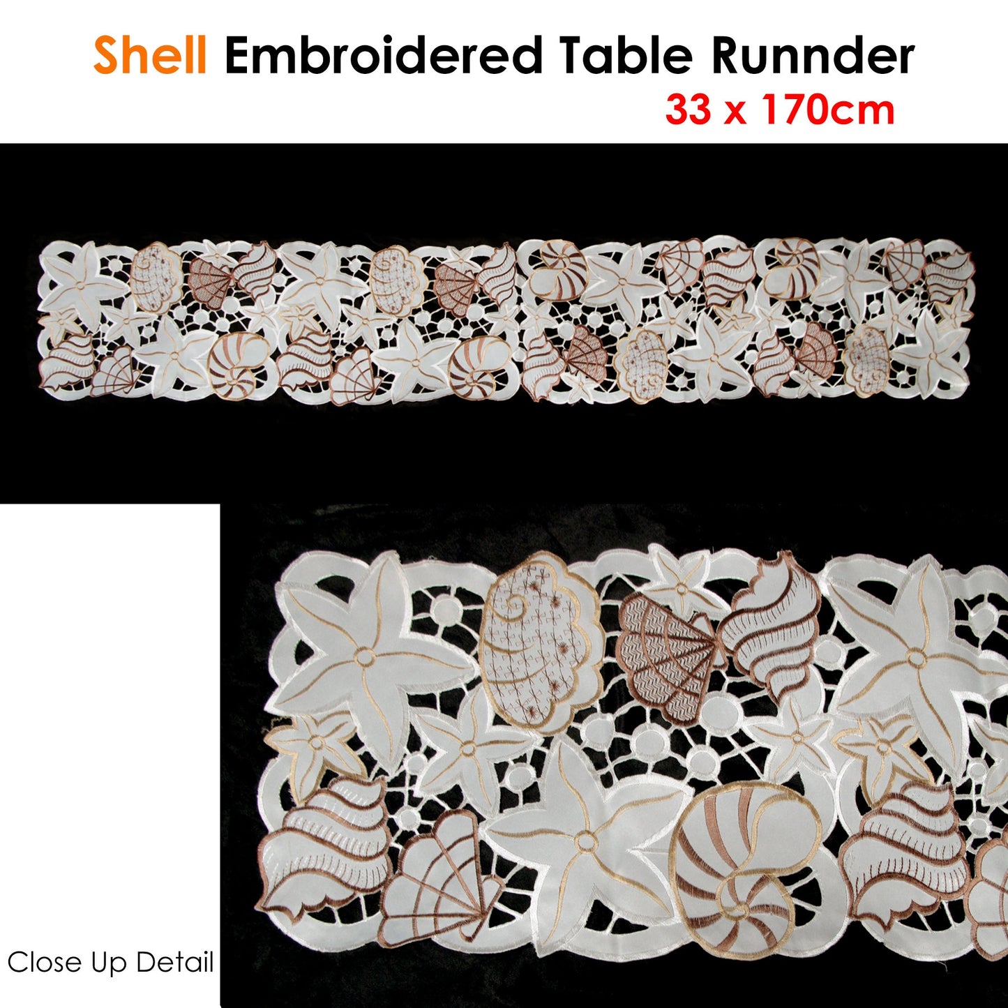 Shell Embroidered Table Runner 33 x 170cm Tristar Online