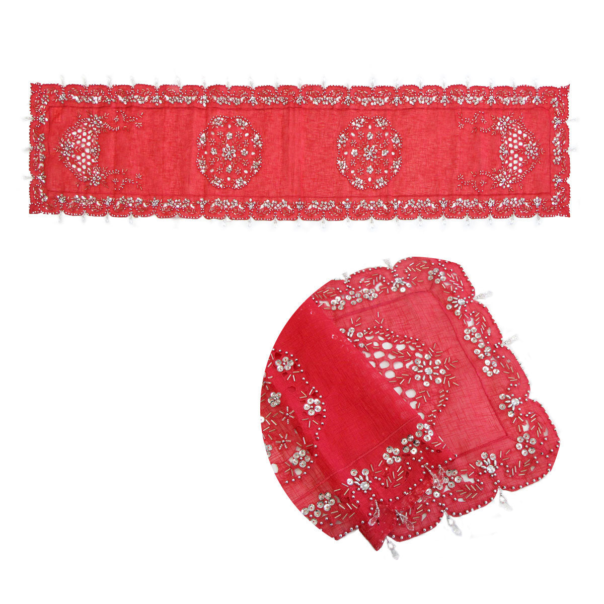 Stella Beaded Table Runner Diamonte Sequin 40 x 180 cm Red Tristar Online